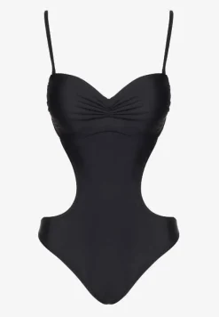 Czarny Strój Kąpielowy Jednoczęściowy z Wycięciami w Talii i na Plecach Tovantia