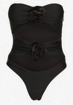 Czarny Strój Kąpielowy Jednoczęściowy z Usztywnionymi Miseczkami Kwiatami 3D i Wycięciami Irisfay