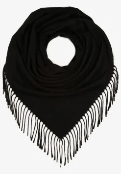 Czarny Szalik z Bawełny i Wiskozy o Kwadratowym Fasonie z Frędzlami Merya