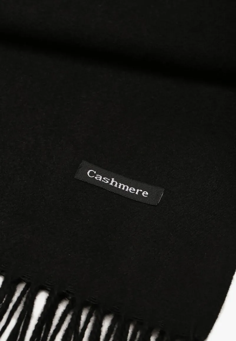 Czarny Szalik z Bawełny i Wiskozy o Kwadratowym Fasonie z Frędzlami Merya