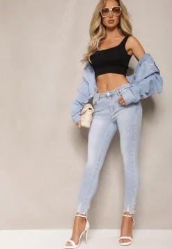 Czarny Tank Top z Elastycznej Bawełny z Głębokim Dekoltem Omaliana