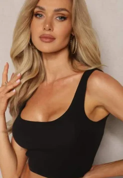 Czarny Tank Top z Elastycznej Bawełny z Głębokim Dekoltem Omaliana