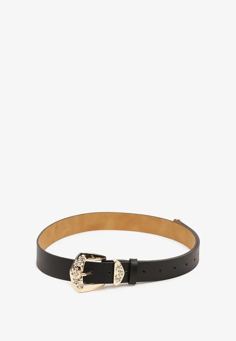 Czarny Tłoczony Pasek z Metaliczną Klamrą Citanea