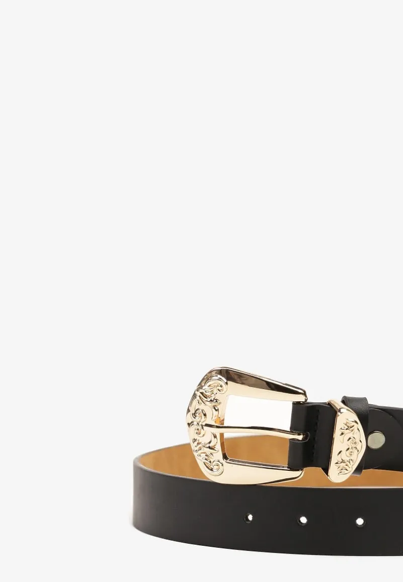 Czarny Tłoczony Pasek z Metaliczną Klamrą Citanea