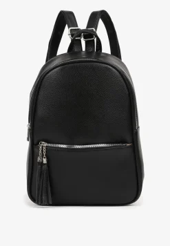 Czarny Trapezowy Plecak z Suwakiem z Frędzlami Idassea