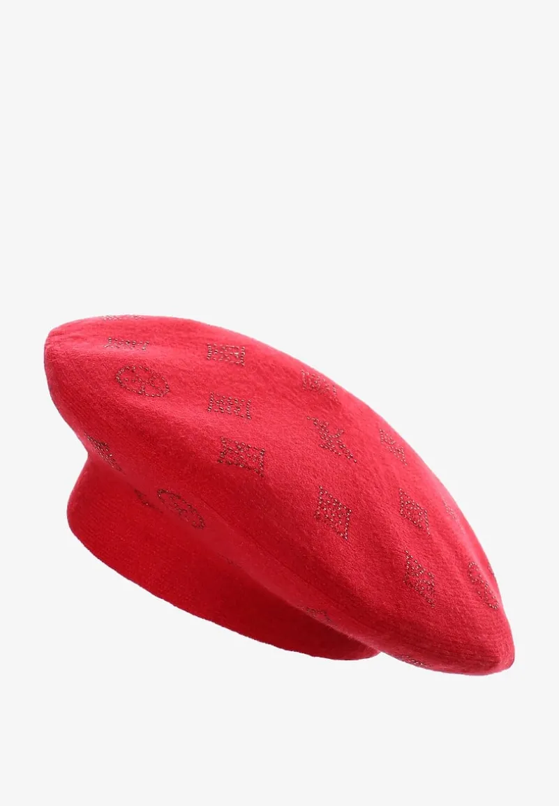 Czerwona Czapka Beret w Naszywki w Cyrkonie Nlaria