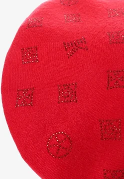 Czerwona Czapka Beret w Naszywki w Cyrkonie Nlaria