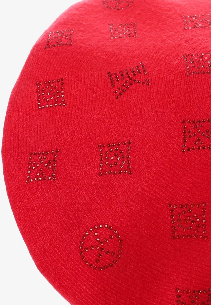 Czerwona Czapka Beret w Naszywki w Cyrkonie Nlaria