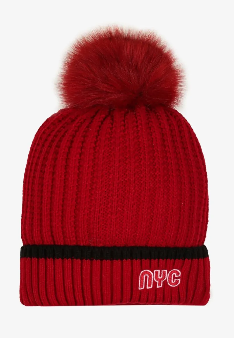 Czerwona Prążkowana Czapka z Pomponem Edavira