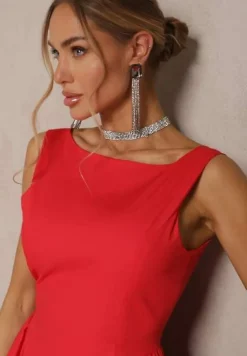 Czerwona Rozkloszowana Sukienka z Bawełny Haladrea