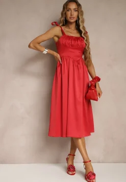 Czerwona Sukienka Vices o Rozkloszowanym Kroju z Wiązanymi Ramiączkami Natirise