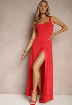 Czerwona Sukienka z Dopasowaną Górą i Rozkloszowanym Dołem Bez Rękawów Aspafle