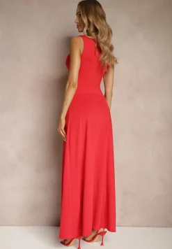 Czerwona Sukienka z Dopasowaną Górą i Rozkloszowanym Dołem Bez Rękawów Aspafle