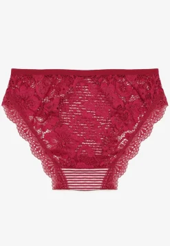 Czerwone Majtki Figi Ozdobione Wzorem w Paseczki i Koronką Olibia