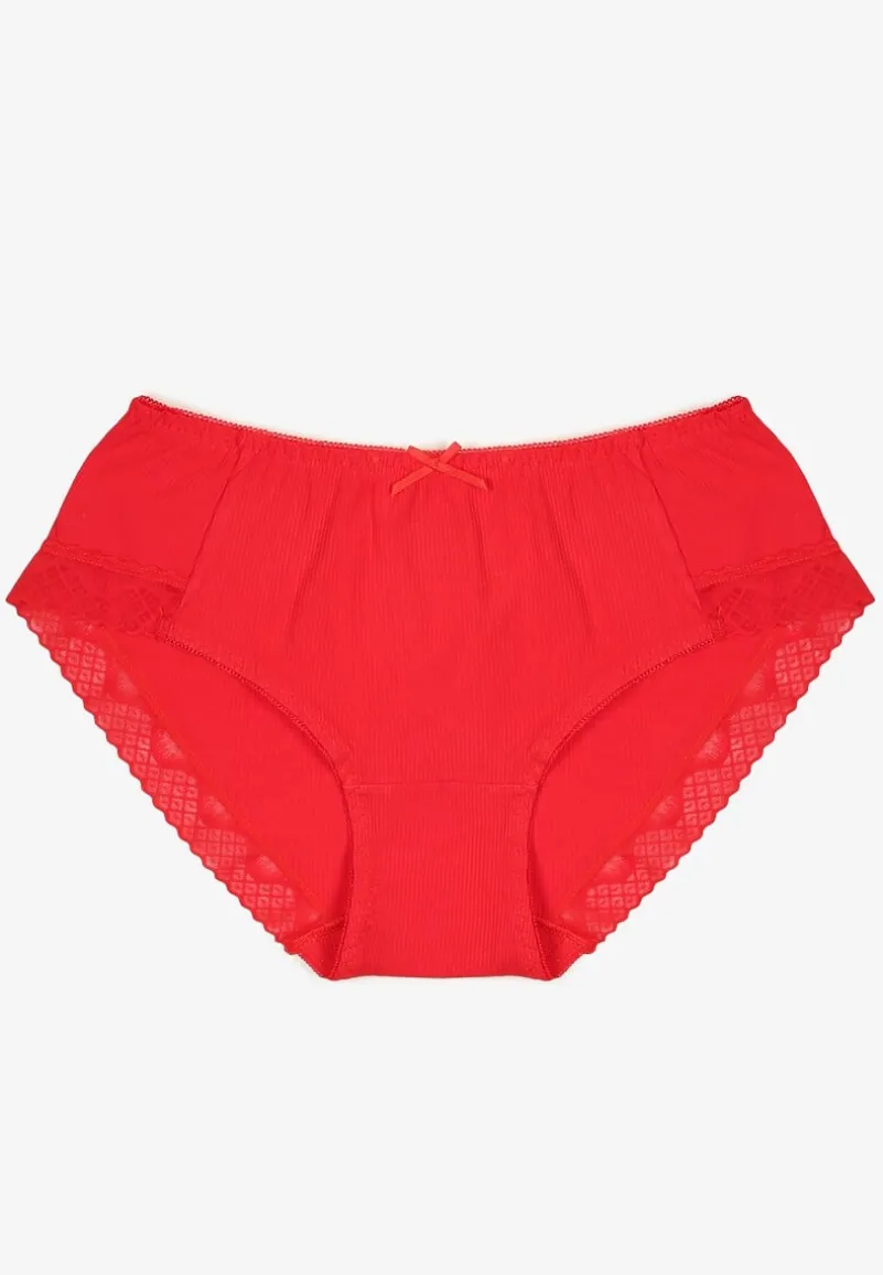 Czerwone Bawełniane Majtki o Kroju Fig z Kokardką i Koronką Tamiseth