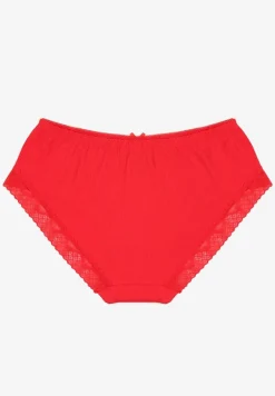 Czerwone Bawełniane Majtki o Kroju Fig z Kokardką i Koronką Tamiseth
