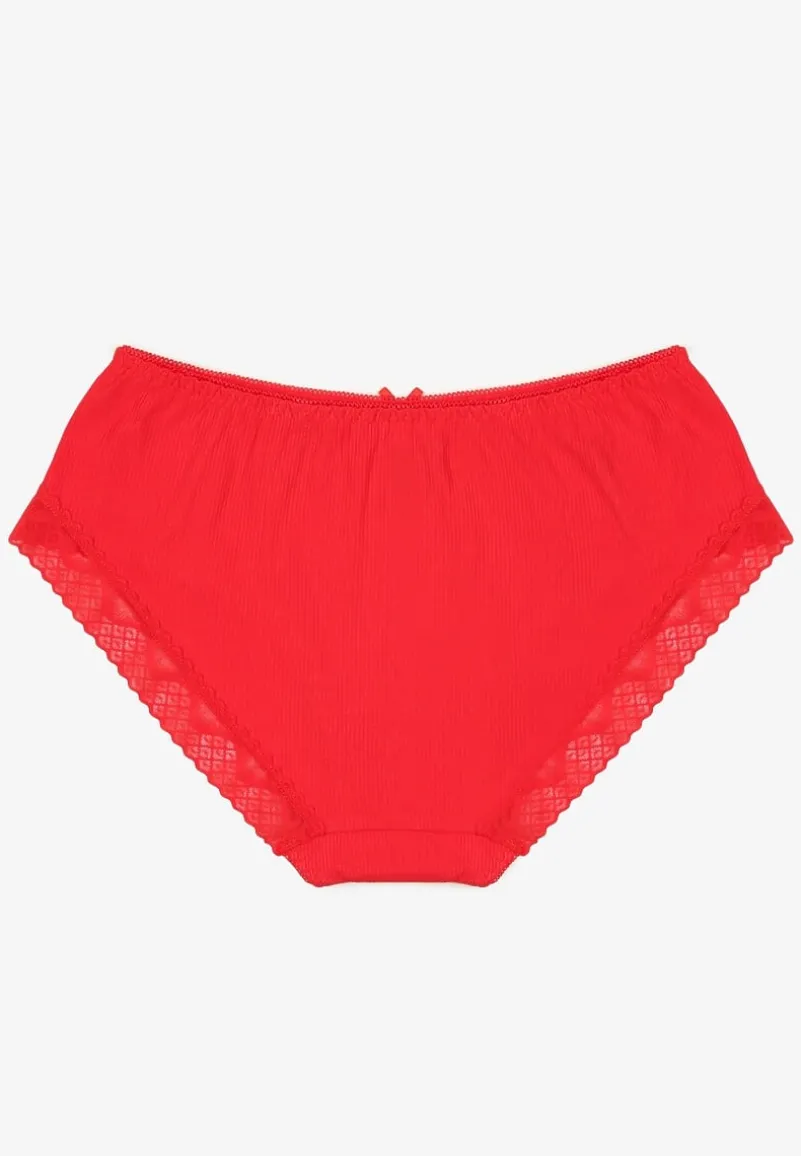 Czerwone Bawełniane Majtki o Kroju Fig z Kokardką i Koronką Tamiseth