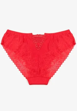Czerwone Bawełniane Majtki Typu Figi Ozdobione Koronką Arrivania