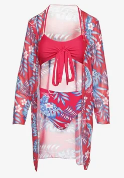 Czerwone Bikini Biustonosz z Wiązaniem i Figi z Dodatkową Siateczkową Narzutką Zarionea