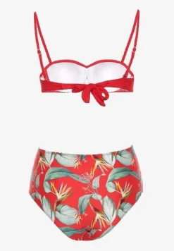 Czerwone Bikini Dwuczęściowe Usztywniony Biustonosz i Figi z Wzorem Quetella