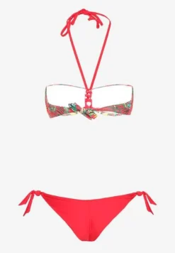 Czerwone Bikini Majtki Figi ze Sznurkami po Bokach i Usztywniany Biustonosz z Wiązaniem Natmarie