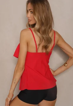 Czerwone Bikini Majtki w Stylu Szortów i Góra z Falbankami Kinerisela