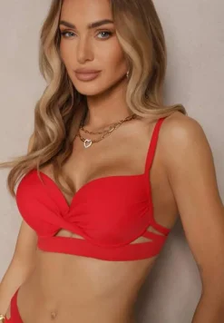 Czerwone Bikini z Ozdobnymi Wycięciami Wiązany Biustonosz i Majtki Figi Kinessa