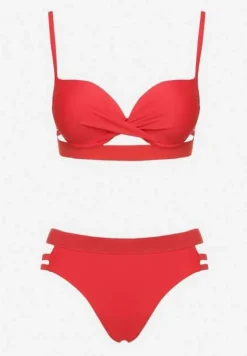 Czerwone Bikini z Ozdobnymi Wycięciami Wiązany Biustonosz i Majtki Figi Kinessa