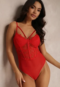 Czerwone Body Koronkowe Derva