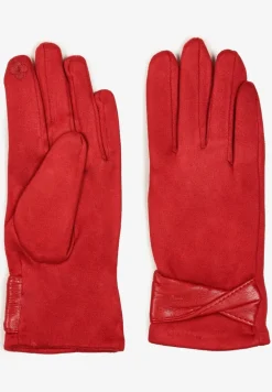 Czerwone Eleganckie Rękawiczki z Bawełną i Wywiniętą Aplikacją przy Nadgarstku Sissemi