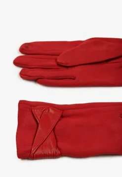 Czerwone Eleganckie Rękawiczki z Bawełną i Wywiniętą Aplikacją przy Nadgarstku Sissemi