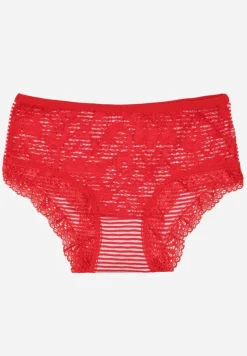Czerwone Koronkowe Majtki Figi z Bawełny Kathrin