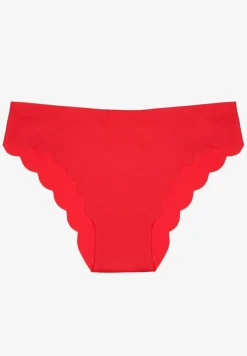 Czerwone Majtki Bezszwowe Ozdobione Cyrkoniami i Falbanką Pillissea