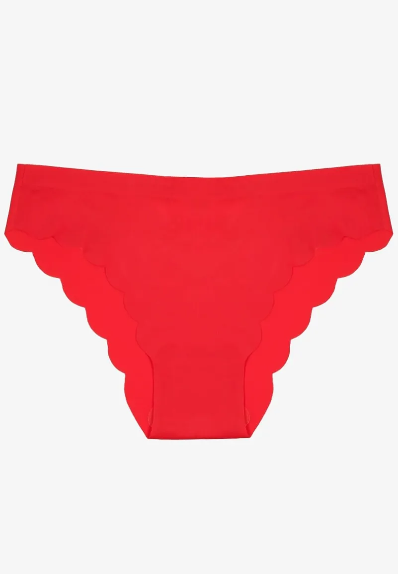 Czerwone Majtki Bezszwowe Ozdobione Cyrkoniami i Falbanką Pillissea