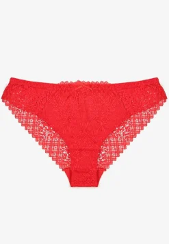 Czerwone Majtki Figi z Bawełny Ozdobione Koronką Isorria