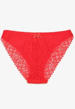 Czerwone Majtki Figi z Bawełny Ozdobione Koronką Elerives