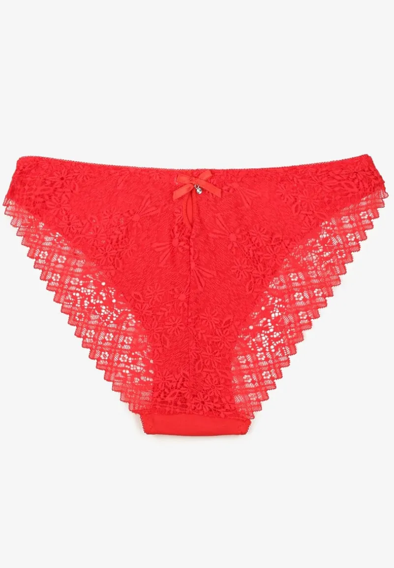 Czerwone Majtki Figi z Bawełny Ozdobione Koronką Elerives