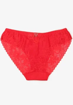 Czerwone Majtki Figi z Koronkowymi Wstawkami Evelwia