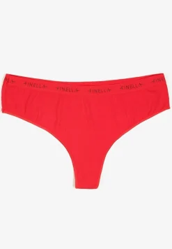 Czerwone Majtki Stringi z Prążkowanego Materiału Wykończone Napisem Briavia