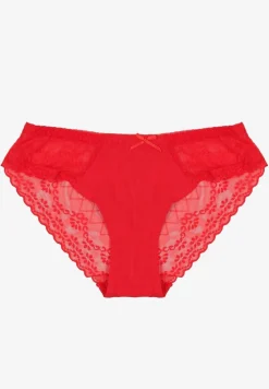 Czerwone Majtki Typu Figi z Bawełny Ozdobione Koronką Emmoi