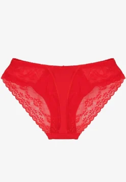 Czerwone Majtki Typu Figi z Bawełny Ozdobione Koronką Emmoi