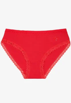 Czerwone Majtki z Bawełny o Kroju Fig z Ozdobną Koronką Talivina