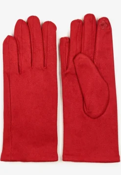 Czerwone Rękawiczki Welurowe z Ozdobną Dzianinową Nakładką Seliti