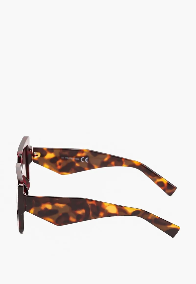 Czerwono-Brązowe Okulary Przeciwsłoneczne z Filtrem UV o Kwadratowym Kształcie Missarina