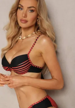 Czerwono-Czarne Bikini Dwuczęściowe w Paski Biustonosz i Figi Wialisa