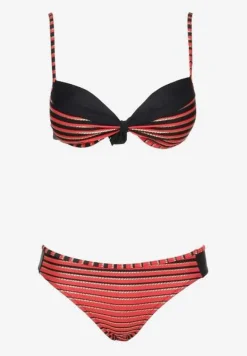 Czerwono-Czarne Bikini Dwuczęściowe w Paski Biustonosz i Figi Wialisa