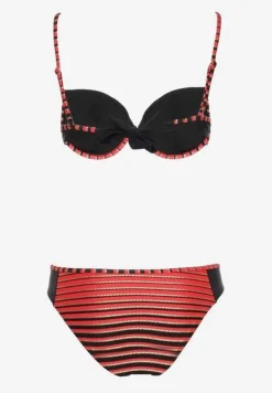 Czerwono-Czarne Bikini Dwuczęściowe w Paski Biustonosz i Figi Wialisa