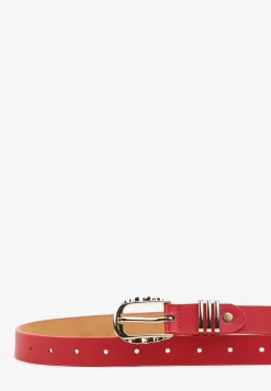Czerwony Casualowy Pasek Ozdobiony Metaliczną Wstawką Tinika