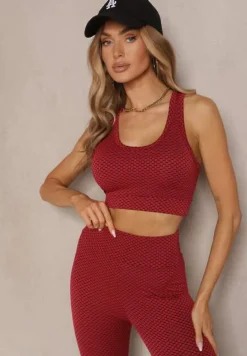 Czerwony Elastyczny Top Biustonosz w Sportowym Stylu Refettia