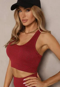 Czerwony Elastyczny Top Biustonosz w Sportowym Stylu Refettia